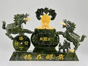Hand-Carved Green Jade Pixiu Wealth Bowl Statue - Feng Shui Symbol of Prosperity and Abundance