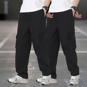 Men’s loose straight-leg cargo pants, 2-pack — lightweight for spring/summer, multi-pocket design; versatile basic American-style casual work pants, suitable as a gift for holidays. Tractor Trouser Short Trouser Plain