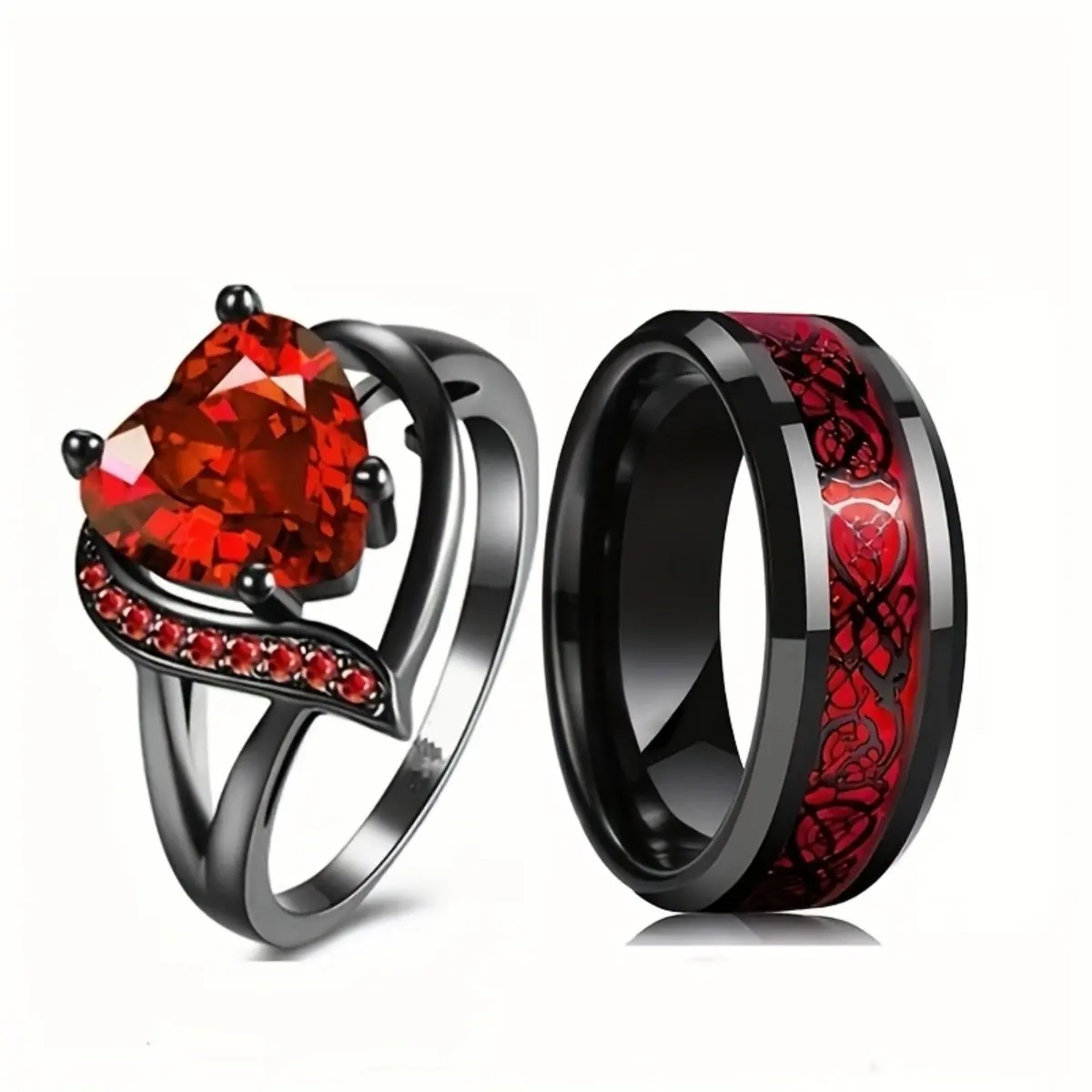 New Creative Red Heart Couple Ring, Men’S Stainless Steel Ring, Romantic Heart Design, Engagement Ring, Valentine’S Day Gift