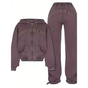 Comfortable Chic Women'S Athletic Set - Adjustable Full-Zip Hoodie & Slim-Fit Pants With Letter Print Design233