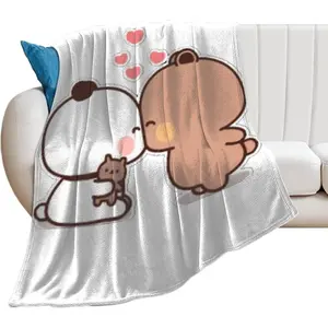 Panda Bear Bubu and Dudu  Flannel Plush Throw Sofa Blankets Bed Fit Couch Living Room Blanket
