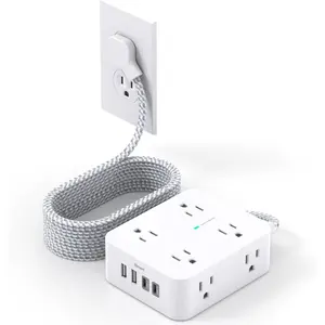 10Ft Extension Cord with Multiple Outlets, Surge Protector Power Strip 10 Ft Cord, 8 Outlets 4 USB Ports(2 USB C), Flat Outlet Extender, Desk Charging Station for Home Office College Dorm Essentials