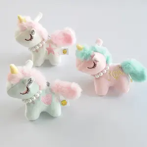Aesthetic Pastel Unicorn Plush Pearl Keychain Bag Charm 4"