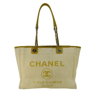 Pre-owned CHANEL Raffia Tote Bags Deauville Straw Tote Bag Yellow