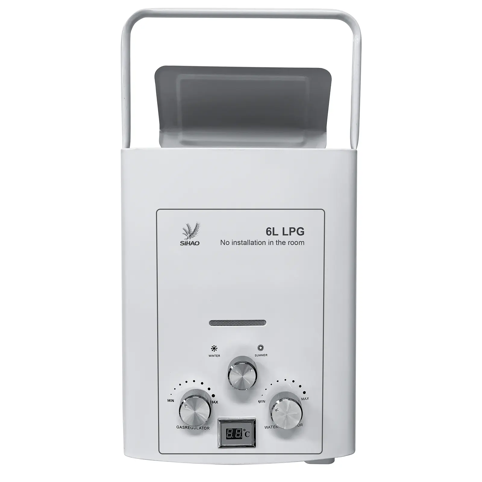 Portable gas water heater LPG (LPG) with 6-18 L capacity for motorhomes and caravans, vertical and handy, without boiler, ideal for camper owners, people living in campervans, and wanderers.