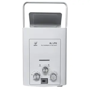 Portable gas water heater LPG (LPG) with 6-18 L capacity for motorhomes and caravans, vertical and handy, without boiler, ideal for camper owners, people living in campervans, and wanderers.