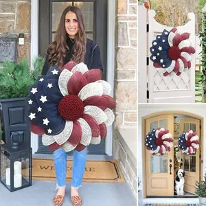 American Independence Day Wreath Door Hanger, Outdoor Garden Decor, Flag Vine Circle, Party Wall Hanging, Home Front Door Ornament, Festival Gift, Independence Day Decoration