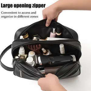 Portable Travel Wash Bag, Dual Compartment Design, Men's Cosmetics & Shaving Organizer, Fashion Solid PVC Wrist Wallet, Ideal Gift