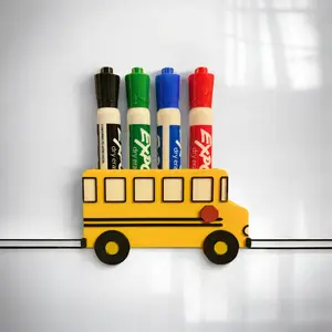 School Bus Magnetic Marker Holder for Teachers Dry Erase Marker Organizer Classroom Office Whiteboard Accessory Yellow Bus Design