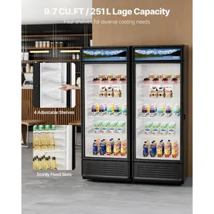 Fathersdaygift VEVOR Commercial Merchandiser Refrigerator, 9.7 CU. FT Glass Door Display Refrigerator, Beverage Refrigerator Cooler Merchandiser with Adjustable Shelves, Soft LED Light, Customizable Lightbox, Blackdealsforyoudays