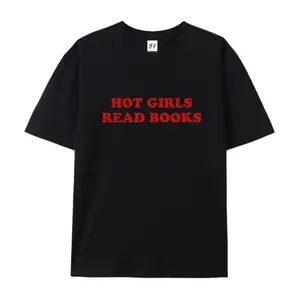 100% cotton short-sleeve shirt，Unisex Oversized Hot Girls Read Books Printed Craft T-Shirt, Book Lover Soft Cotton Drop Shoulder Top, Casual Nerd Tee, summervibes, Juneteenth 2026, Independence Day, Back to School