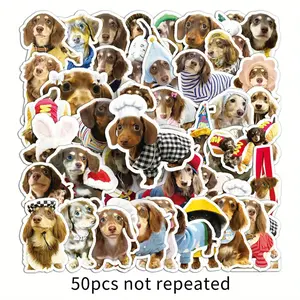 50 Sheets Dachshund Graffiti Stickers - Fun Vinyl Decals for Water Bottles, Luggage, Bicycles, and Skateboards, Reusable Mixed Color PVC Stickers with Unique Clothing Designs