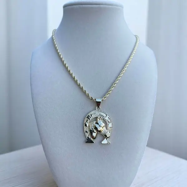 Men's 14k Gold Plated Horseshoe Hip-Hop Pendant 6mm Rope Chain Necklace 18-Inch 4mm