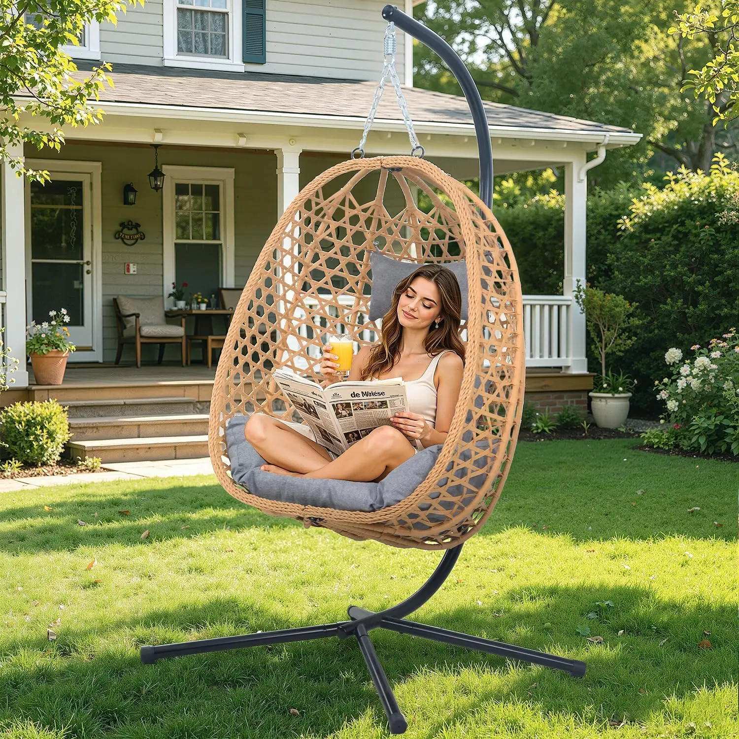 Third choice Hanging Egg Chair with Cushions,Comfortable Rattan Swing Chair for Patio Garden or Balcony Stylish Relaxing Outdoor Lounge Chair 350LBS Capacity Indoor Outdoor,home decor,camping essentials