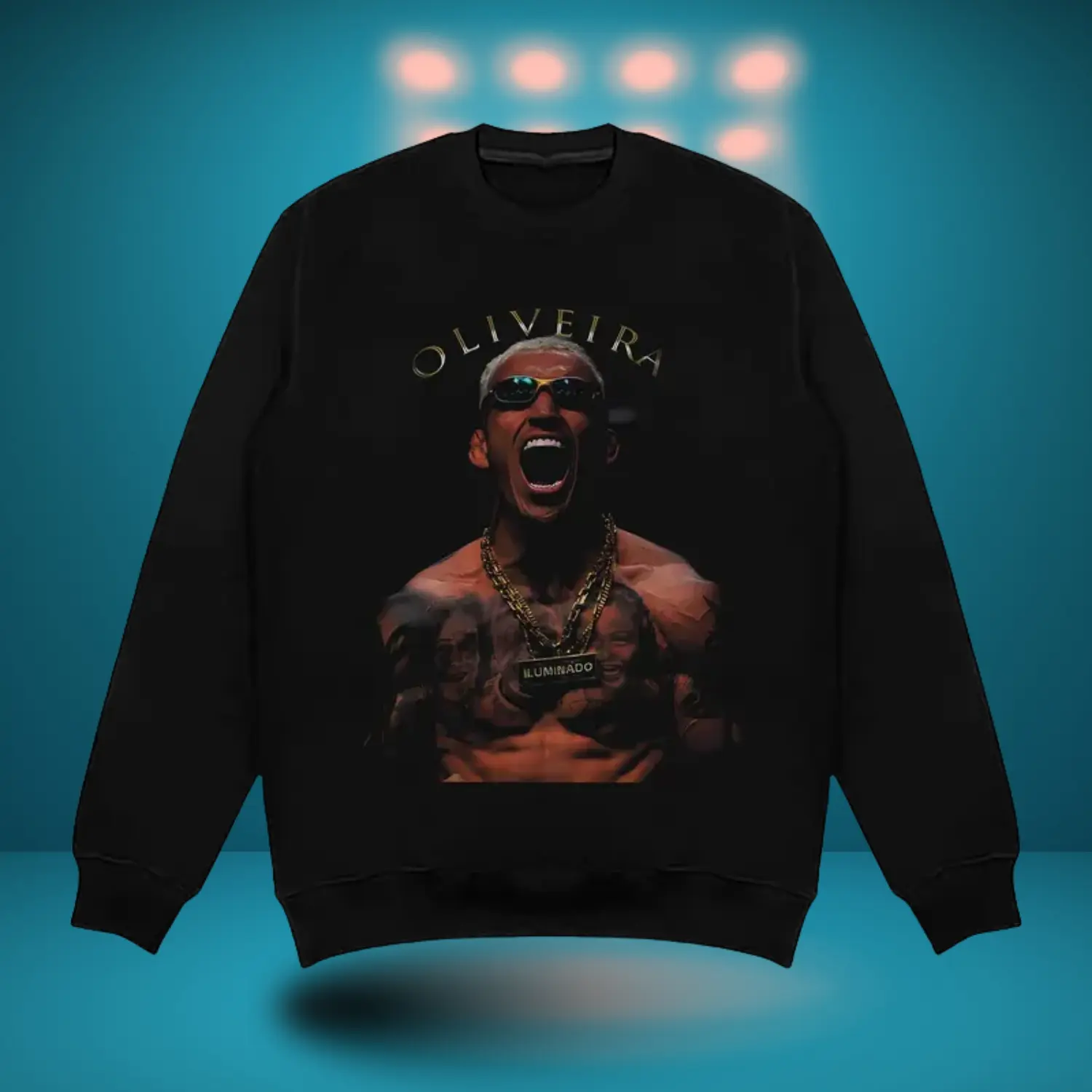 Charles Oliveira Shirt – UFC Oliveira Sweatshirt & Hoodie – Oliveira Iluminado Graphic, MMA Champion Apparel, Gold Chain Art, Unisex Fight Fan Gift, Streetwear