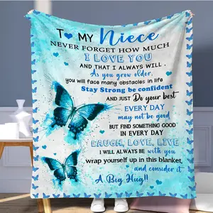 Butterfly Pattern Slogan Print Blanket, 1/2 Counts Letter for Niece Soft Warm Throw Blanket, Air-conditioned Room Blanket for Home Office Travel Camping Dormitory
