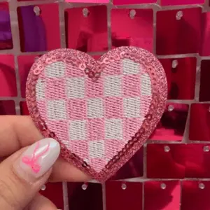Pink Checkered Heart Iron On Patch
