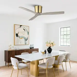 Parrot Uncle 54 Inch Ward Solid Wood Blades Flush Mount Ceiling Fan with Remote Control