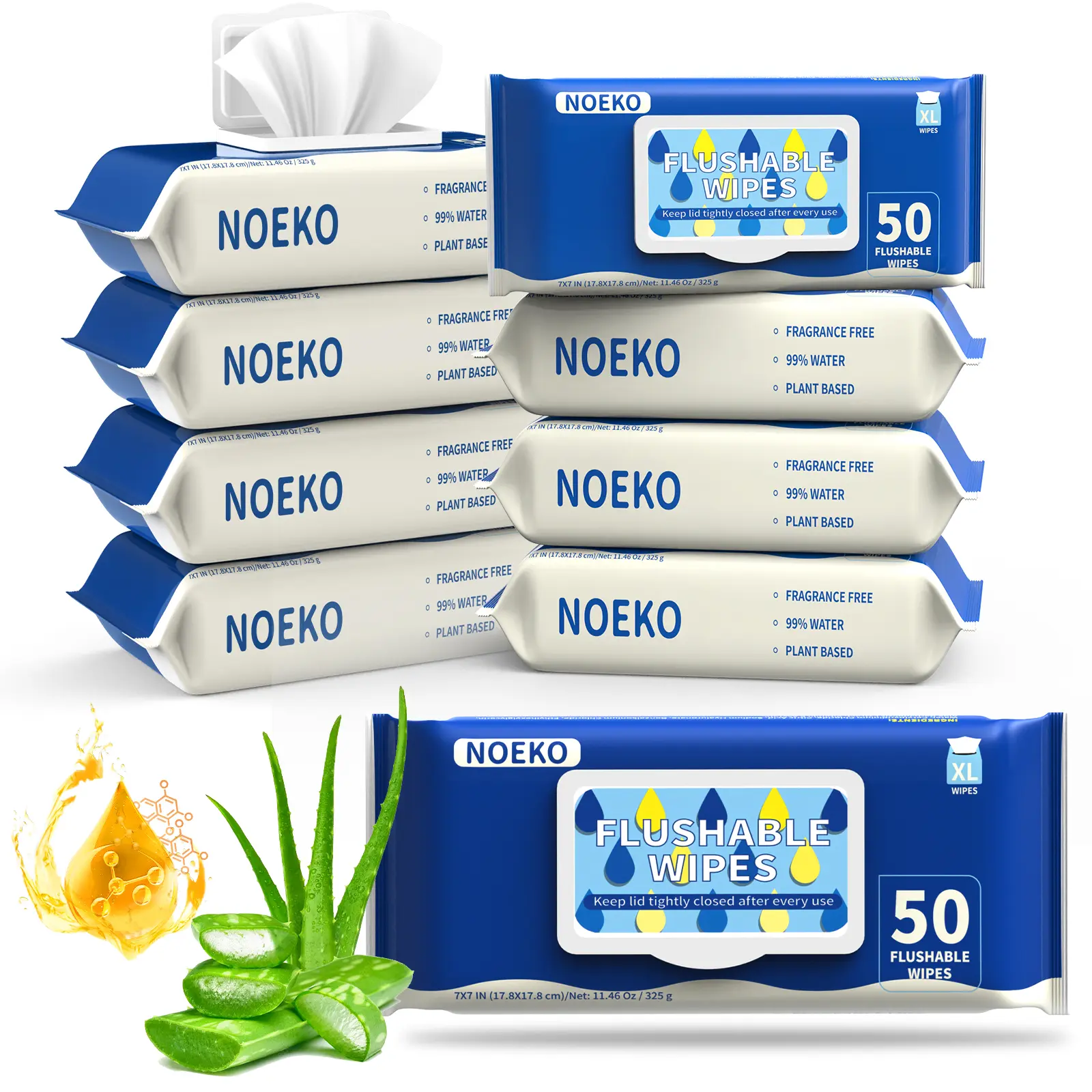 Neoke Flushable Butt Wipes - 7x7" - Variety Pack - Extra Large Adult Wet Wipes For Women & Men - 100% Plant Based Fibers - Bathroom Essentials - Sewer & Septic Safe