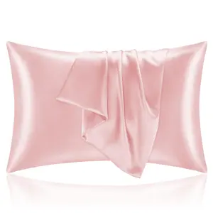 Satin Pillowcase for Hair and Skin Super Soft and Cooling Similar to Silk Pillow Cases 2 Pack with Envelope Closure Gift for Women Men 20"x30" Queen Size Pink