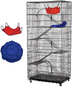 DOMIPET Large Cat Enclosure Outdoor, 6 Tier Metal Wire Cat Cage with Caster, Tray & Hammock for 1-3 Cats, Ferret Habitat Crate Kennels