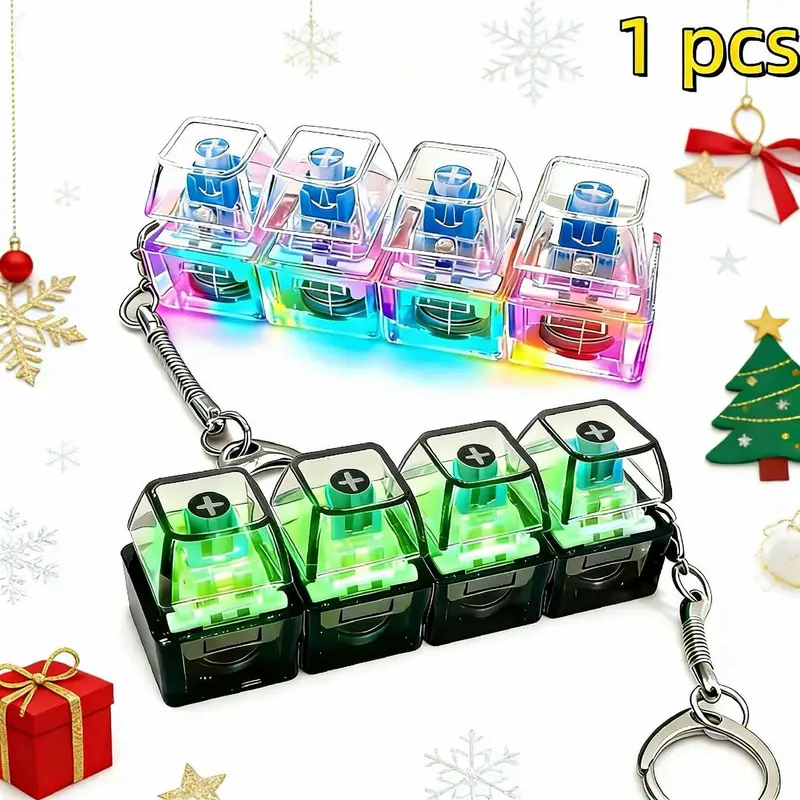1pc Luminous Keyboard Stress Relief Keychain, 4-in-1 Fidget Button Design, Portable LED Keychain for Relieving Stress, Fun Backpack and Bag Charm Gift, Cool Keychains, Portable Keychain Light