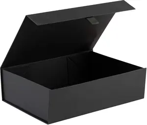 Hard Black Gift Box With Magnetic Closure Lid 10.5"x7"x3" Pack Of 1 Black Ribbed Rectangle Favor Boxes With Black Ribbed Finish For Wedding, Bridesmaid Groomsman Proposal, Clothing (1 Box)