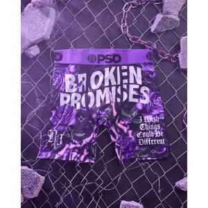 PSD Mens Broken Promises Wish Purp Boxer Brief - Standard Length 7 Inch Inseam, Soft and Breathable Poly Blend Fabric