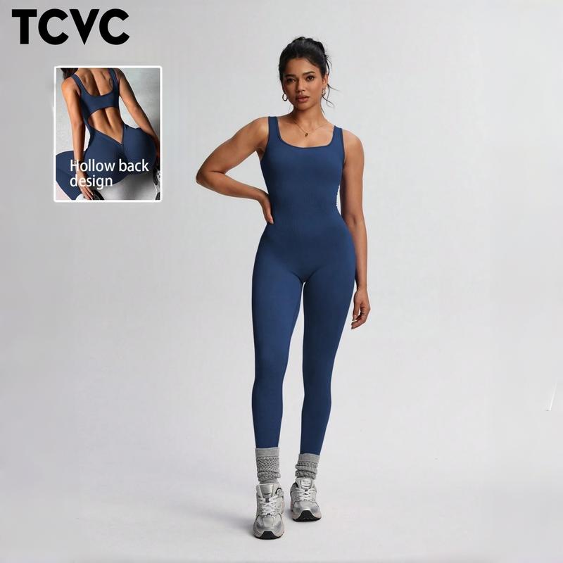 TCVC Women's U-Neck Sports Set - High Elasticity Quick-Dry Seamless Jumpsuit for Yoga Gym Exercise - Comfortable Breathable Two-Piece Athletic Wear