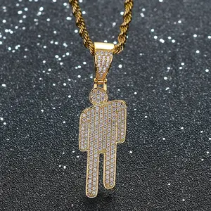 Hip Hop Necklace Stainless Steel Skew Head Zircon Couple Pendant Necklace Full Of Zircon Pendant Street Fashion Necklace
