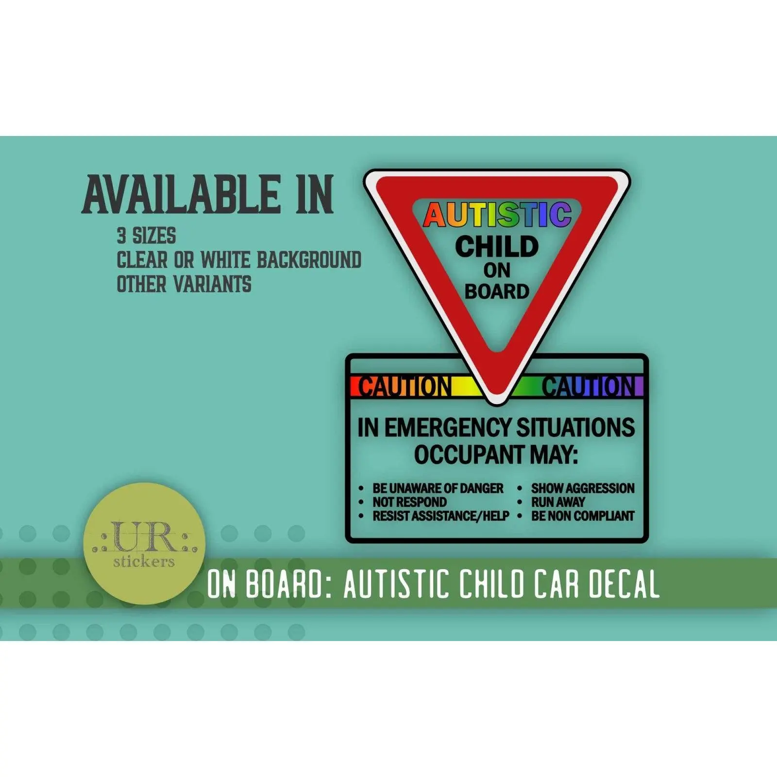 Autistic Person On Board Car Decal | Weatherproof Vinyl Safety Sticker | 5 Versions Available | 4x5" Emergency Alert for First Responders