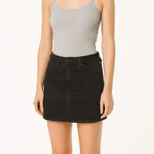 Jet Black Classic Skirt - High-Waisted Denim Mini Skirt with Pockets for Women