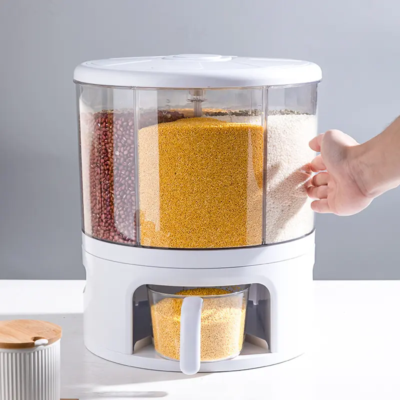 CNCEST Modern Airtight Leakproof Grain Dispenser, 11kg 360° Rotating Rice & Cereal Storage Container with Removable Divider, Food-Safe Kitchen Preserving Solution with Portion Control