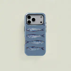 This blue and white color-blocked, oil painting-style hand-painted fish protective case is a trendy and durable 2-in-1 case suitable for iPhone 17/16/15/14/13/12/11 Pro Max/Plus/Pro and Samsung Galaxy S26/S25/S24/S23 Ultra series.
