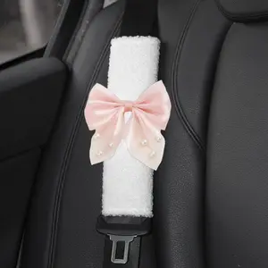 2pcs Comfort Car Seatbelt Padding with Soft Sheepskin-Like Material & Bow Design, Stylish Collar & Pearl Accents for Enhanced Style, Boujee, Girly Car Accessories