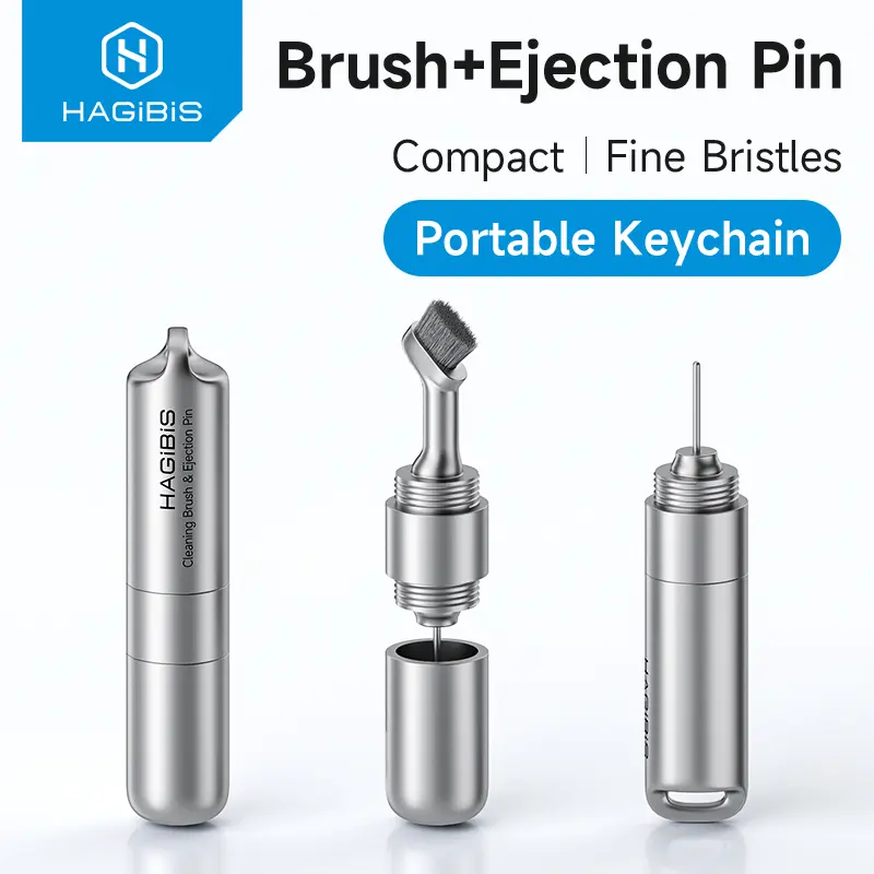 Hagibis 2-in-1 Brush+Ejection Pin SIM Card Tray Removal Tool, Compact Portable Keychain Design for iPhone, Airpods Pro, Smartphone, Device Accessories