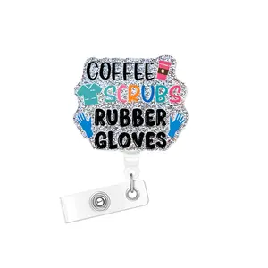 Cartoon Letter Pattern Badge Holder, 1/16pcs Funny Acrylic Retractable Badge Reel, Name Badge Holder Badge Buddy Nursing for Nurse Doctor Student Worker Volunteer