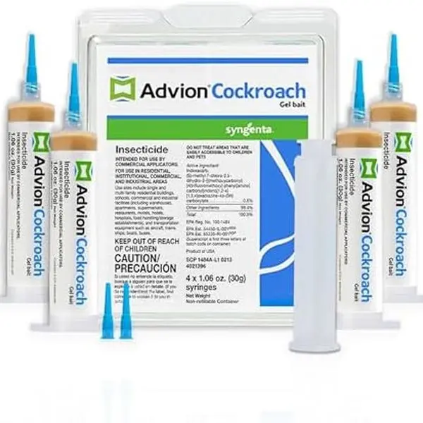 Advion Cockroach Gel Bait, 4 Tubes x 30-Grams, 1 Plunger and 2 Tips, German Roach Insect Pest Control, Indoor and Outdoor Use, Roach Killer Gel for American, German and Other Major Cockroach Species