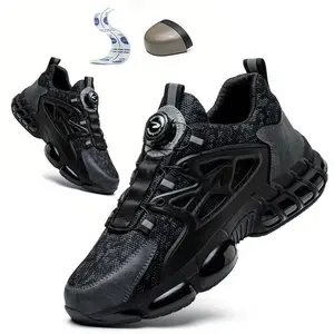 [Steel Toe Protection] Men's Safety Work Shoes - Steel Toe, Puncture Protection, Breathable & Non-Slip - Outdoor, Running & Casual Wear Black Closed