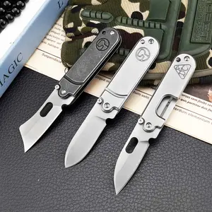 Outdoor Mini Folding Knife 5Cr13Mov Blade 420 Steel Handle Necklace Key Knife EDC Camping Tools Stainless Steel Self Defense Portable Pocket Knife