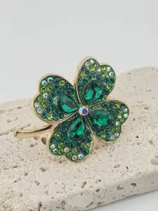 Clover Brooch Pin: Green Gemstone St. Patrick's Day Jewelry