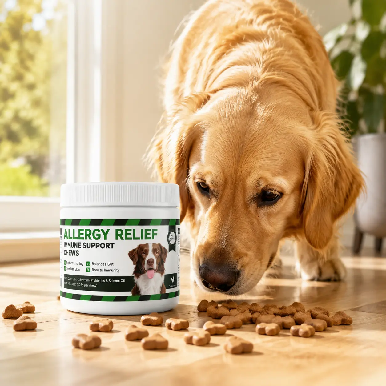 PET Yuan pet natural allergy-reducing immune support chewable tablets, EpiCor formula with turmeric, relieves seasonal skin allergies, for all life stages of cats and dogs, 120 tablets