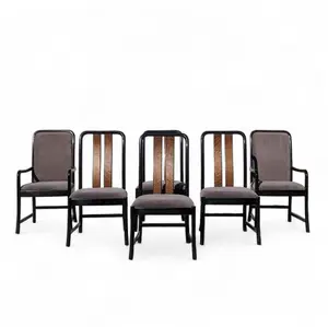 Six Dining Chairs by Bernhardt, Black Lacquer + Birdseye Maple