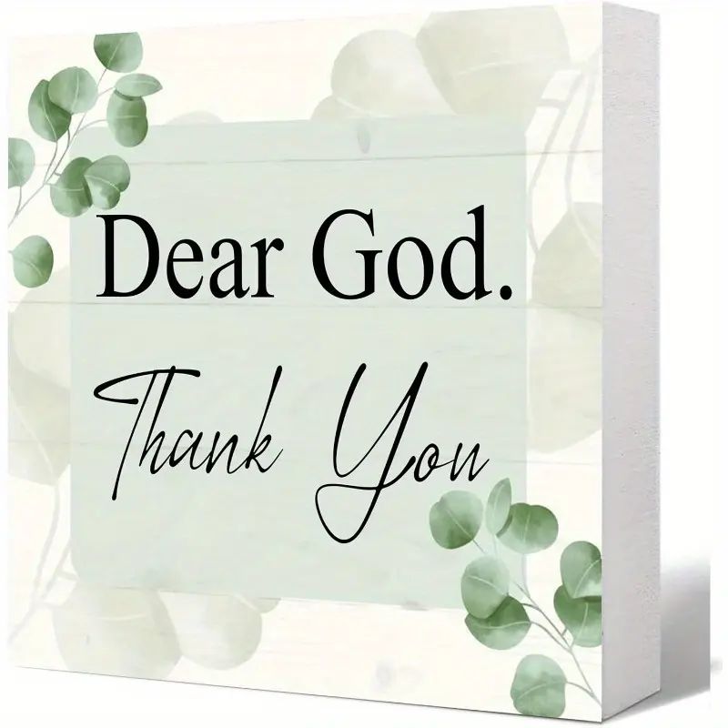"Dear God Thank You" Christian Wood Sign 5x5 Inch - Rustic Farmhouse Quote Decor, Inspirational Religious Sayings for Home, Office, Desk, Shelf - Spiritual Tabletop Gift
