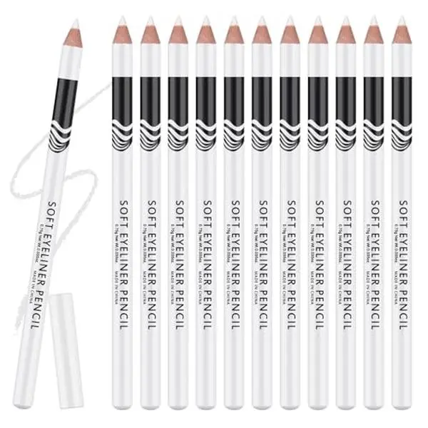 Ownest 12 Pcs White Eyeliner Highlighter Pen, White Pearl Eyeliner Pencil Set, Soft Shimmer Liner & Shadow Pencil, Lasting Smooth Cream Eye Liner Pen