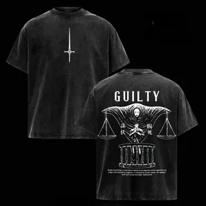 Men's Thick Short-Sleeve T-Shirt Top - Jujutsu Kaisen Hiromi Higuruma Deadly Sentencing Bold Graphic, Judgeman Domain Expansion Anime Print Double-Sided Vintage Washed Oversized Soft Cotton Unisex Casual Streetwear Round Neck Apparel