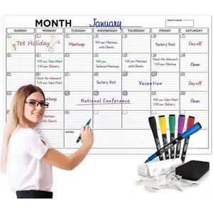 Large 36"x48" White Board Calendar Blank Dry Erase Calendar for Wall Big Dry Erase Wall Calendar Monthly Large Wall Calendar Dry Erase Board Planner Includes 6 Markers Eraser Push Pins & Mounting Tape