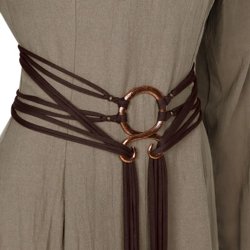 L'VOW Women's Polyester Vintage-Inspired Knotted Rope Belt - Norse Waist Chain with Tassels, Copper Accents, Copper Ring, Ideal for Weddings, Night Out Events, Female Belt