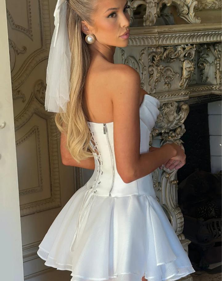 French Solid Color Tube Top Dress With Sleeves