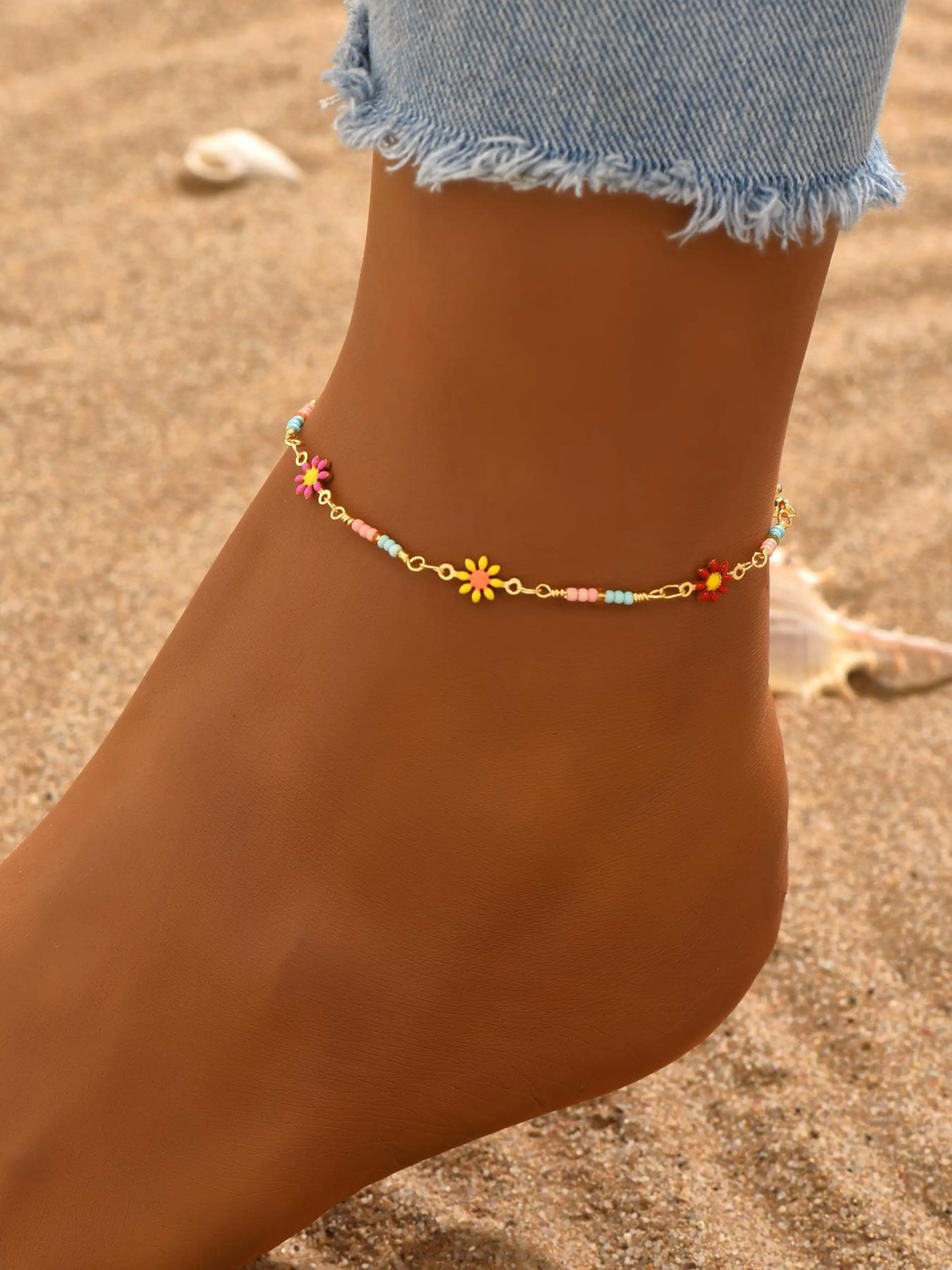 1pc Sunflower Design Golden Chain Anklet Trendy Jewelry For Summer Festive Flair Trendy Fashionable Accessories